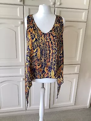 Layers Paris Navy/tan/gold Animal Print Blouse With Chain Detail Sz M/l 18-20 • £10