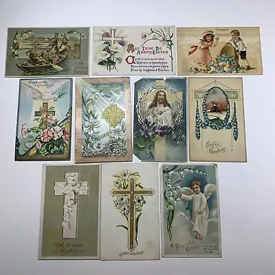 Lot Of 10 Vintage EASTER Postcards Flowers Bunnies Children Embossed Lot #572 • $10