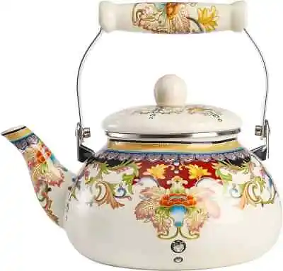 Vintage Floral Enamel Tea Kettle - Elegant 2.5L Stovetop Teapot By • $28.49
