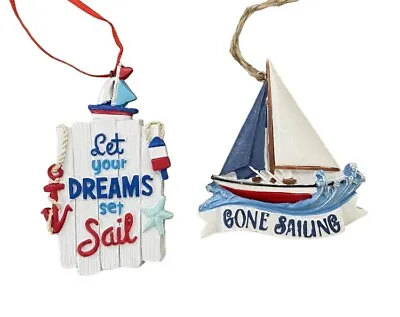 Midwest-CBK Nautical Let Your Dreams Set Sail & Gone Sailing Ornaments Set Of 2 • $10.94