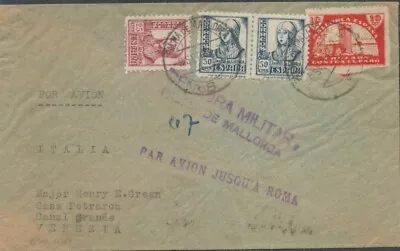 1938 Spain Censored Cover Mallorca - Balearic Islands Stamp - To Venice Italy • $2.94