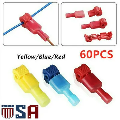60PCS T-Tap Quick Splice Wire Connectors 22-10 AWG Electric Spade Terminals Kit • $6.99
