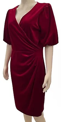 DKNY Velvet Side Rouch Surplice V-Neck Bubble Short Sleeve Cocktail Dress Size12 • $49.99