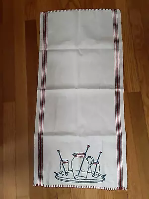 Vintage Linen Dish Towel Serving Pitcher Glasses Swizzle Sticks Red White Blue • $9.99