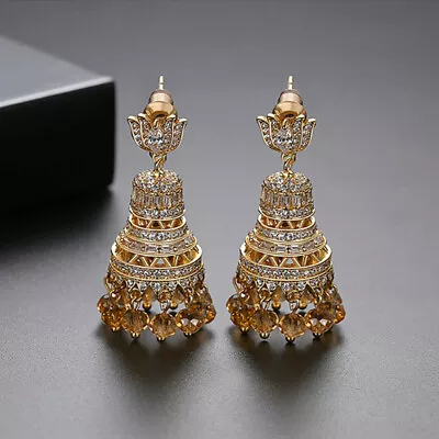 Indian Jhumka Jhumki Zircon Dangle Drop Bollywood Earring Bridal Wedding Jewelry • $24.15