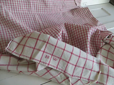 Antique Duvet Cover Pillowcase Cover Handwoven Check Linen White Red German 1900 • $39.99