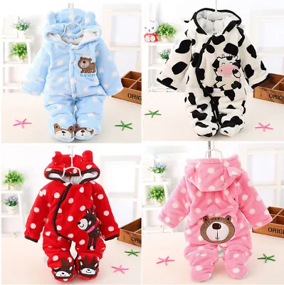 Newborn Infant Boy Girls Winter Warm Hooded Jumpsuit Baby Romper Clothes Outfits • $28.59