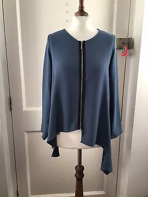 Yong Kim QVC Zip Up Top In Teal Size 10 Relaxed Fit Asymetric Lagenlook • £24