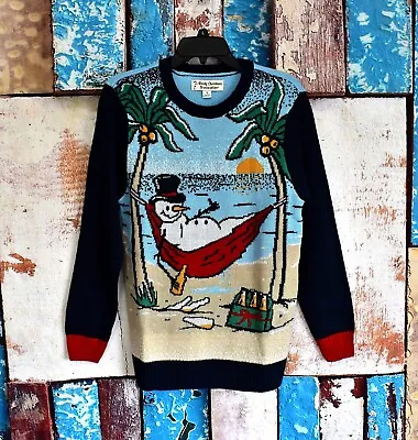 Men's Novelty Christmas Beach Snowman Holiday Sweater SMALL Multicolor NEW • $34.99