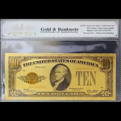 Gold 1928 $10 Ten Dollars Banknote Collectible With Bag & Certificate • $15.95