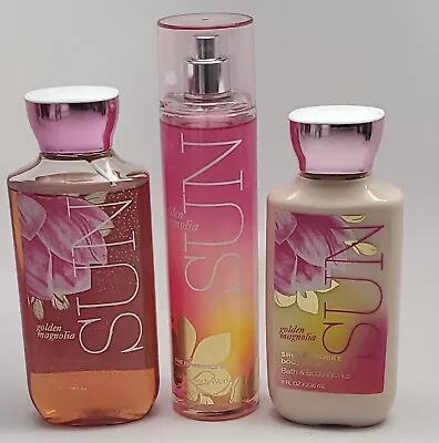 Bath & Body Works Sun Golden Magnolia Shower Gel Body Cream & Body Spray Set • £48.21