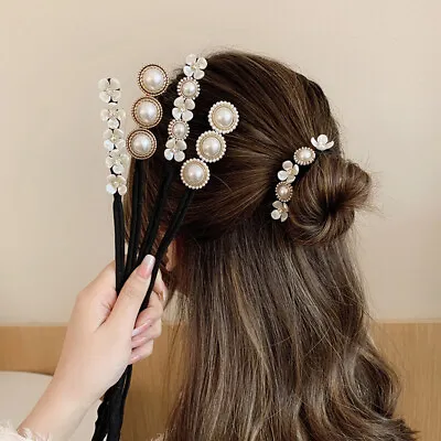 $2.39 • Buy 2021 Fashion Lazy Flower Pearl Hairpin Bun Maker Twist Headband Hair Accessories