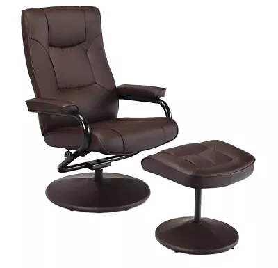 Costway Recliner Chair Swivel PU Leather Lounge Accent Armchair W/ Ottoman Brown • $169.98