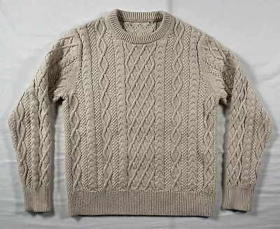 J Crew Cable Knit Fisherman Sweater Men's Small Biege 100% Cotton Crewneck • $19.99