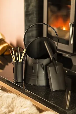 Fireside Coal Bucket Shovel Matchstick Holder Black Accessory Set Kindling Log • £17.99