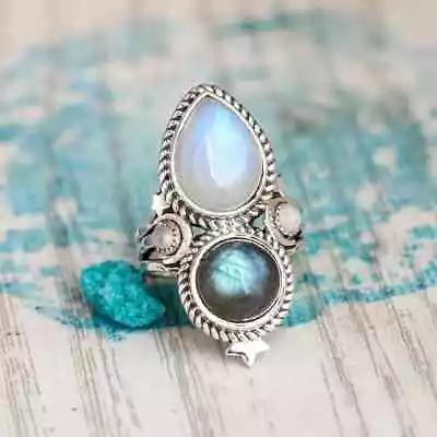 Handmade 925 Sterling Silver Rainbow Moonstone Statement Ring All Size R516 • $10.62