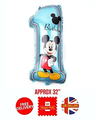 32  Disney 1st Birthday Number 1 Blue Foil Balloon Minnie Mouse - UK Seller • £1.77