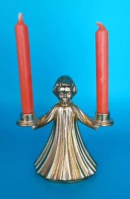 Vintage German Christmas Angel Candle Holder 2 Candles Gold Plated Orig. Box • $16.99