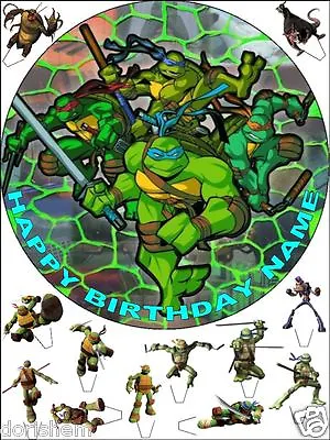 £3.99 • Buy Edible Round 7,5  Turtles Ninja Birthday Cake Topper And 12 Standing Toppers