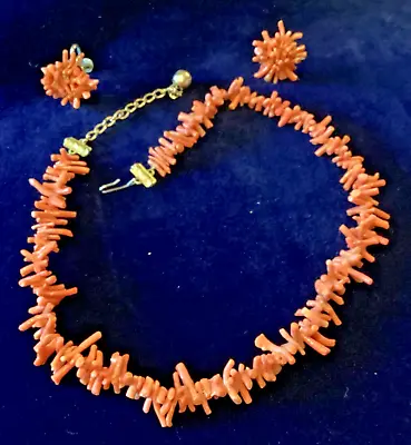 Vintage Red Branch Coral Necklace And Clip Earrings • $17.08