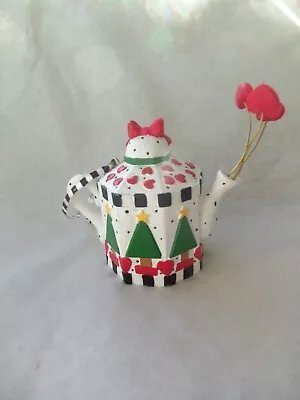 Mary Engelbreit Hearts Trees Tea Pot Christmas Ornament!  LARGER!  WHITE RED+ • $17.98