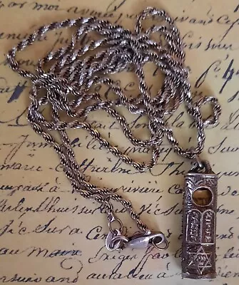 Vintage 1950’s Mezuzah Jewish Torah Scroll STERLING SIlver Pendant & Necklace • $28.88