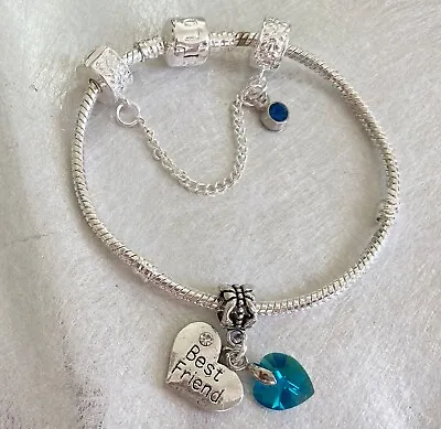 TEAL Starter Charm Bracelet With Personalised Charm And Safety Chain & GIFT BOX • £8.75