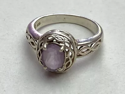 SOLID SILVER Ring Shaped With Square PURPLE Stone 925 Hall Marked Size UK R • £19.95