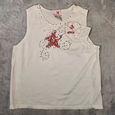 Quacker Factory Tank Top Womens XL White Sequins Star Sleeveless Starfish NWT • $17