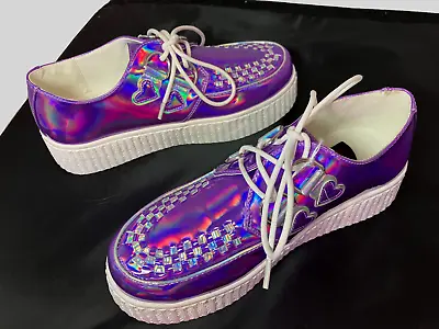 YRU Strange Cult Cvlt Purple Holographic Punk Emo Goth Rocker Platform Shoes • £57.01