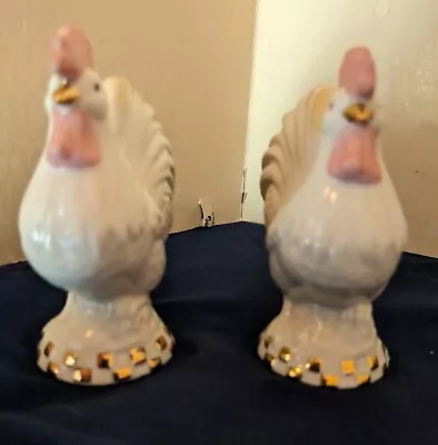 Vintage Lenox PORCELAIN ROOSTERS CHICKENS SALT & PEPPER SHAKER SET *570 • $19.99