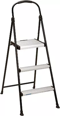 3-Step Aluminum Folding Step Stool With Rubber Hand Grip Black • $79.99