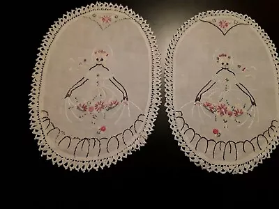 Set Of 2 Vintage Embroidered Southern Belle/Victorian Doilies • $5.99