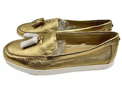 Michael Kors Womens Loafers Size 10M Leather Gold Metallic Callahan Moc Tassel • $59.99