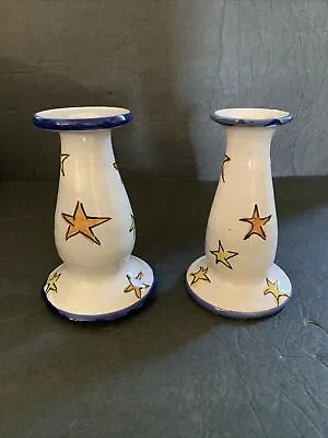 Mid Century Vietri Italian Ceramic Stars Candlesticks Holders 6” RARE ! • $48.75