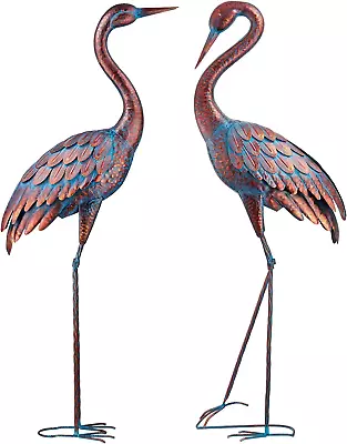 Garden Crane Bird 2 Pack Statues Patina Heron Decoy Standing Sculpture Metal Art • £205.27