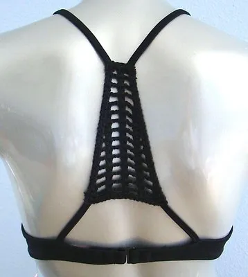 Victorias Secret Black The Fabulous Push Up Crochet Racerback Bikini Top 34A • $19.99