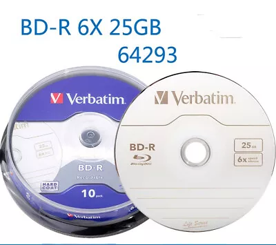 10 X Verbatim 64293 BD-R 6x 25GB Blu-ray Recordable In Cake Box • $19