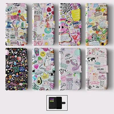 Flip Wallet Phone Case For Iphone 15 14 13 12 11 Se 8 Pro  Retro Kawaii Stickers • £8.99
