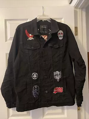 REASON NY Denim Jean Patchwork Never Forgive Jacket Men's Streetwear Size XL • $57.50