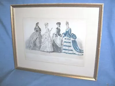 #1329 - Framed Elegant Woman Fancy Dress Vintage Fashion Litho Napoleon III-LIX • £18.80