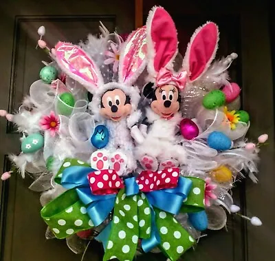 Mickey And Minnie Mouse Easter Bunny Disney Wreath Spring Front Door Decor 24  • $89.99