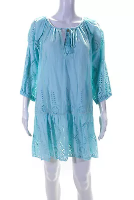 Melissa Odabash Womens Long Sleeved Tied Neck Short Tunic Dress Teal Blue Size S • $45.74