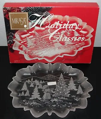 Vintage 90s Mikasa Holiday Classics 17  Christmas Crystal Frosted Glass Platter • $36.95