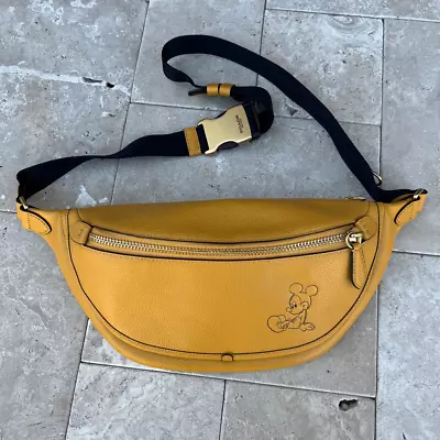 Coach Disney X League Belt Bag Waist Fanny Pack Mickey Mouse Leather Yellow • $299.99