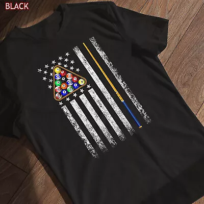 American Flag Billiard Vintage Pool Player Gift For Men Women T-Shirt Tee Gift • $13.99