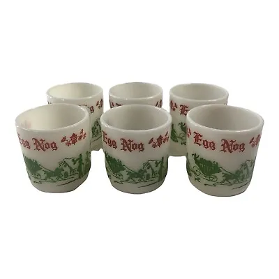 Vtg Hazel Atlas Egg Nog Mugs Cups Milk Glass Green Red Christmas Victorian Scene • $59.97