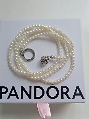 Genuine  Pandora Woven Splendor 14ct Gold And Silver Pearl Necklace 590148D-60 • £175