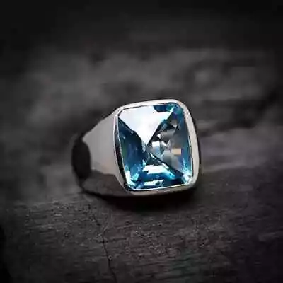 Solid 925 Sterling Silver Natural Swiss Blue Topaz Cut Gemstone Mens Unisex Ring • $32.39