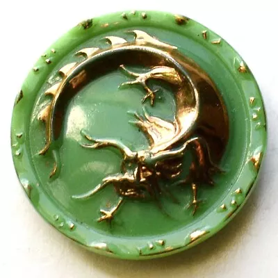 Vintage Green Glass Button Fantastic Creature Or Bug W/ Gold Luster 15/16  • $1.95